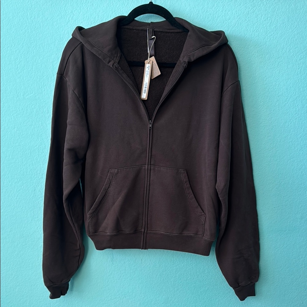 Skims French Terry Brown Full-Zip Hooded Sweatshirt